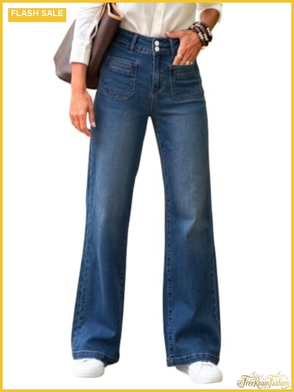 High Waisted Wide Leg Denim Jeans Tummy Control Stretchy